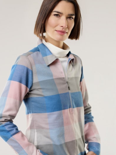 Kuschelflanell Zip-Bluse Karo Altrosa