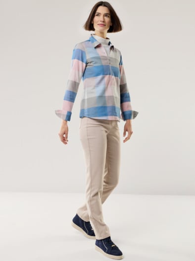 Kuschelflanell Zip-Bluse Karo Altrosa