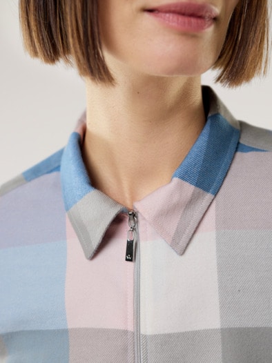 Kuschelflanell Zip-Bluse Karo Altrosa