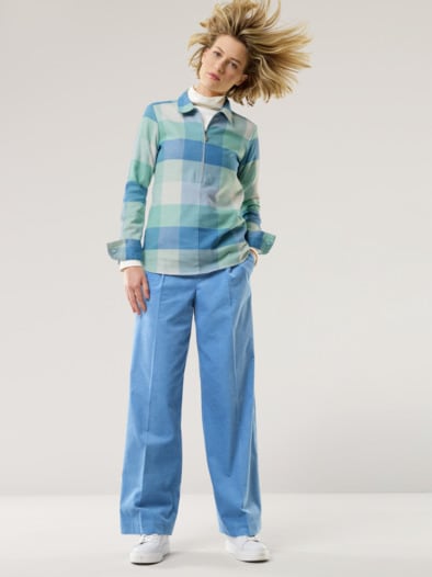 Kuschelflanell Zip-Bluse Karo Gletschergrün