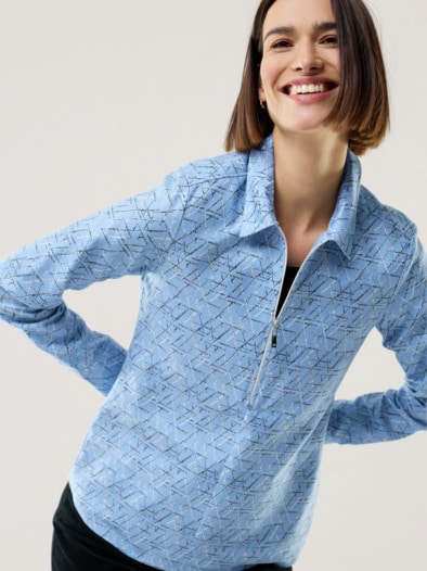 Kuschelflanell Zip-Bluse Minimal Ozeanblau