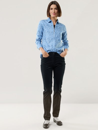 Kuschelflanell Zip-Bluse Minimal Ozeanblau