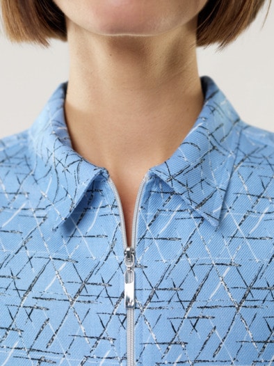 Kuschelflanell Zip-Bluse Minimal Ozeanblau