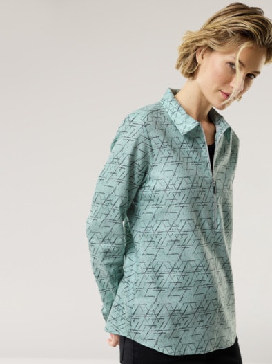 Kuschelflanell Zip-Bluse Minimal Gletschergrün