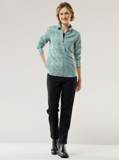 Kuschelflanell Zip-Bluse Minimal Gletschergrün