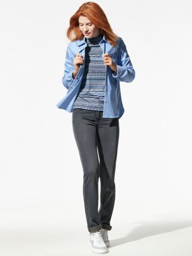 Hautschmeichler Flanell-Bluse Horizontblau