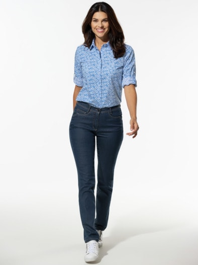 Komfort-Baumwoll-Bluse Millefleurs Blau