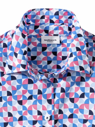 Extraglatt Baumwoll-Bluse Grafik Blau/Flamingo