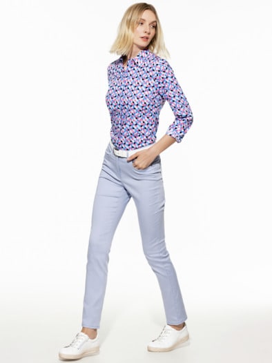 Extraglatt Baumwoll-Bluse Grafik Blau/Flamingo
