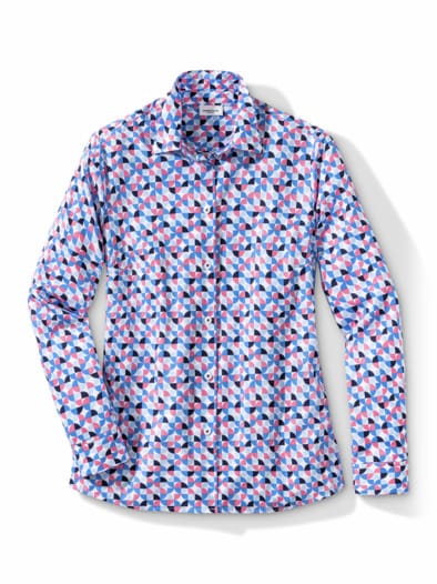 Extraglatt Baumwoll-Bluse Grafik Blau/Flamingo