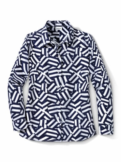 Extraglatt Baumwoll-Bluse Grafik Marine