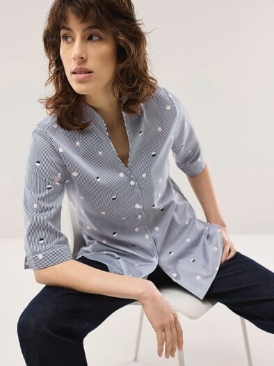 Extraglatt-Bluse Kelchkragen Tupfen Schwarz