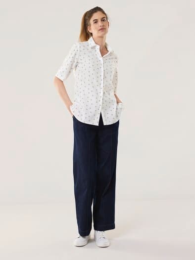 Extraglatt-Hemdbluse Everyday 2.0 Blumendruck Wei