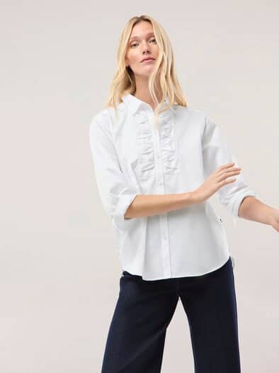 Hemdbluse mit Falteneinsatz Weiß