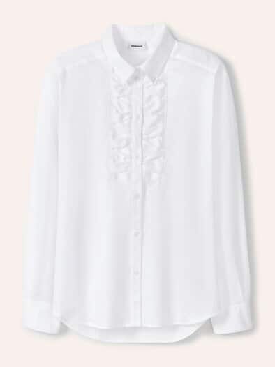 Hemdbluse mit Falteneinsatz Weiß