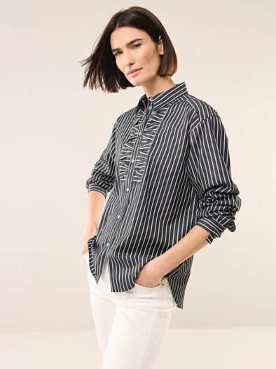Hemdbluse mit Falteneinsatz Streifen Marine