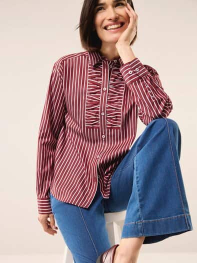 Hemdbluse mit Falteneinsatz Streifen Chianti