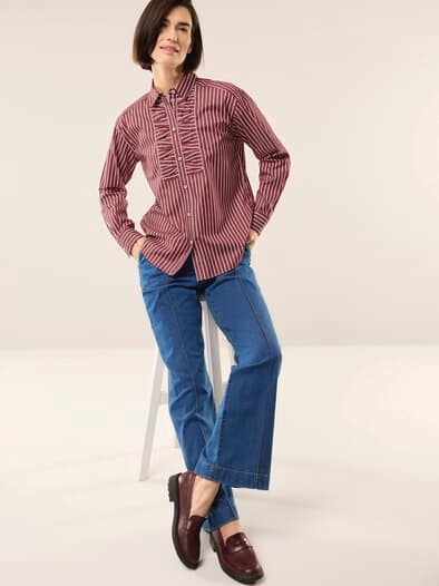 Hemdbluse mit Falteneinsatz Streifen Chianti