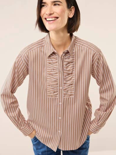 Hemdbluse mit Falteneinsatz Streifen Praline