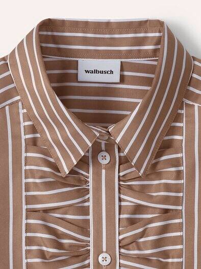 Hemdbluse mit Falteneinsatz Streifen Praline