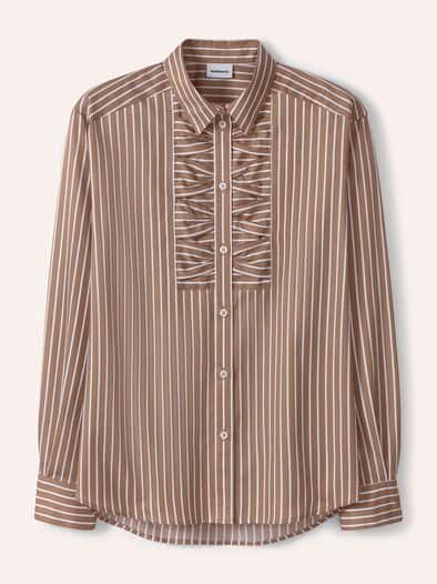 Hemdbluse mit Falteneinsatz Streifen Praline