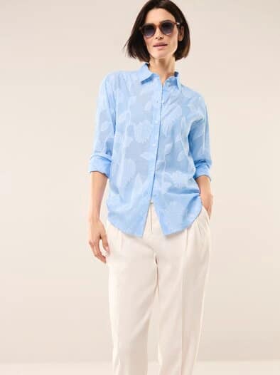 Hemdbluse mit Streifen Meerblau