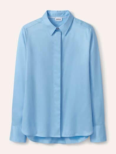 Baumwollbluse mit langer Manschette Skyblue