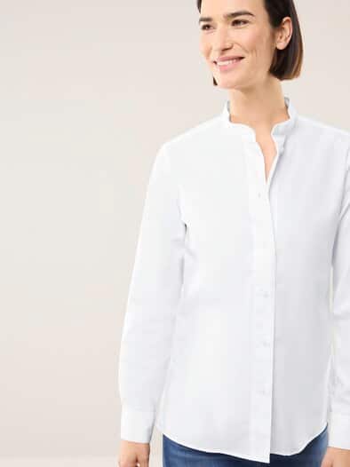 Extraglatt Stehkragen Bluse Weiß