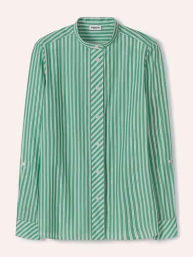 Extraglatt Stehkragen Bluse Kleegrün gestreift