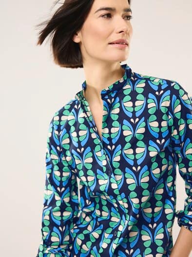 Extraglatt Stehkragen Bluse Grafik Multicolor
