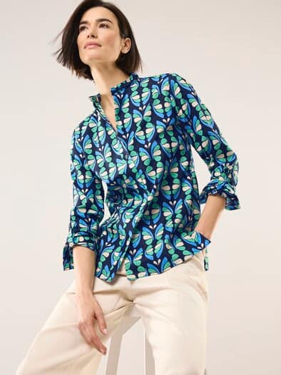 Extraglatt Stehkragen Bluse Grafik Multicolor