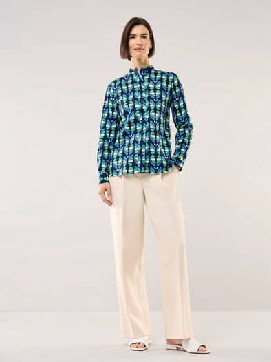 Extraglatt Stehkragen Bluse Grafik Multicolor