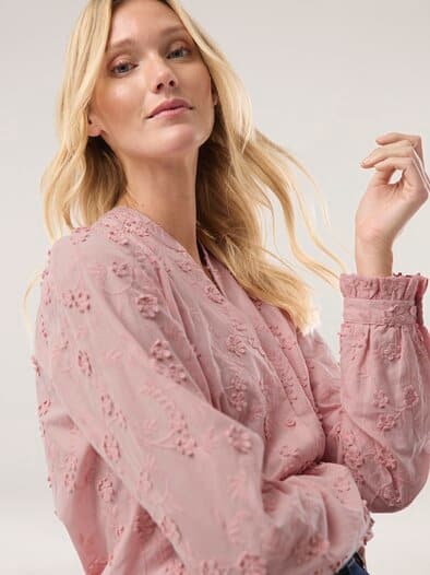 Bluse mit Blütenstickerei Altrosa