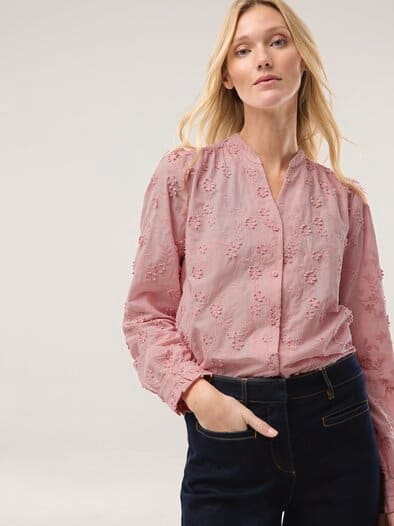 Bluse mit Blütenstickerei Altrosa