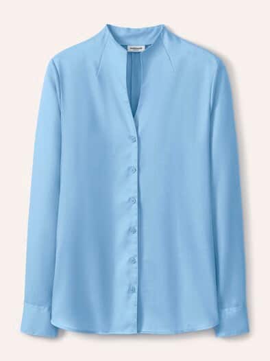 Extraglatt-Bluse Kelchkragen Skyblue
