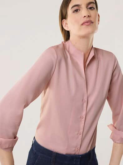Extraglatt-Bluse Kelchkragen Altrosa