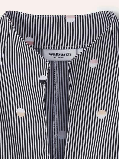 Extraglatt-Bluse Kelchkragen Tupfen Schwarz