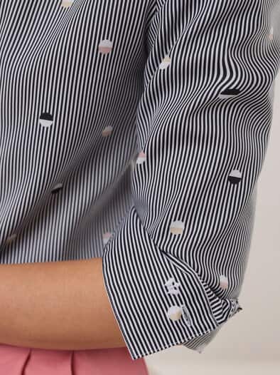 Extraglatt-Bluse Kelchkragen Tupfen Schwarz