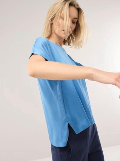 Blusenshirt aus Satin Jeansblau
