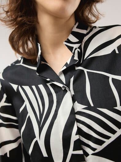 Tunika-Bluse mit Stehkragen Schwarz Offwhite