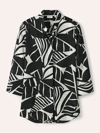 Tunika-Bluse mit Stehkragen Schwarz Offwhite