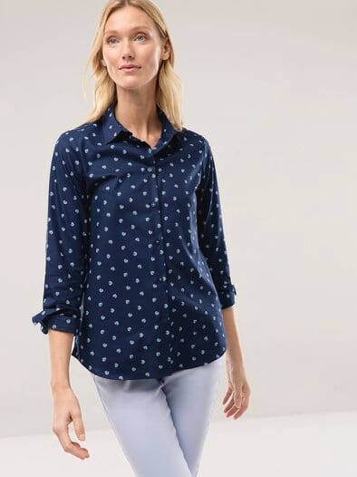 Extraglatt-Hemdbluse Everyday 2.0 Blumendruck Marine