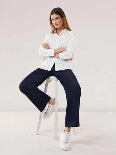 Extraglatt-Hemdbluse Everyday 2.0 Blumendruck Wei