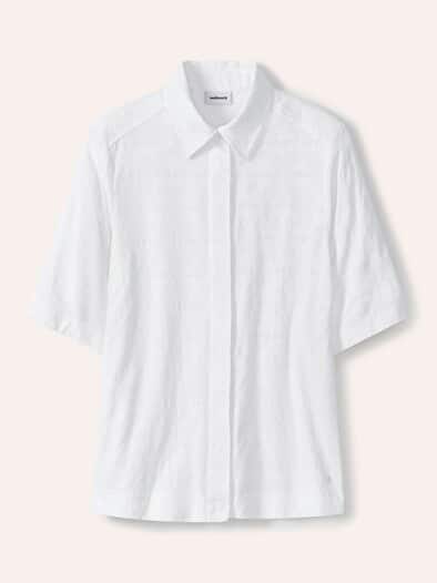 Hemdbluse aus Viskose Jacquard Weiß