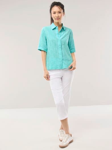 Hemdbluse aus Viskose Jacquard Wasserblau