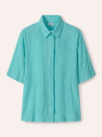 Hemdbluse aus Viskose Jacquard Wasserblau