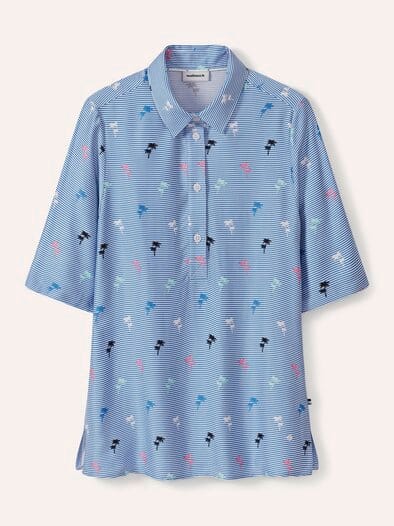 Polo Bluse aus Viskose Palmendruck