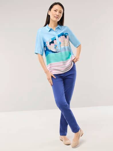 Polo Bluse aus Viskose Druck