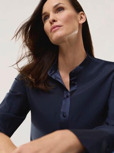 Polo Bluse aus Seide Nachtblau