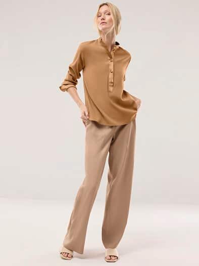 Polo Bluse aus Seide Praline